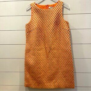 J Crew Coral Gilded Jacquard Gold Sheath Dress Womens Size 10